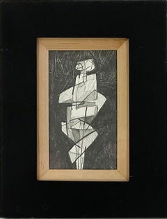 Infanta I, 2021: Figurative Cubist Abstract Graphite Drawing with Antique Frame 