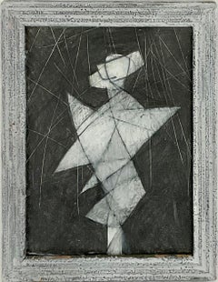Infanta II, 2021: Figurative Cubist Abstract Graphite Drawing w/ Antique Frame 