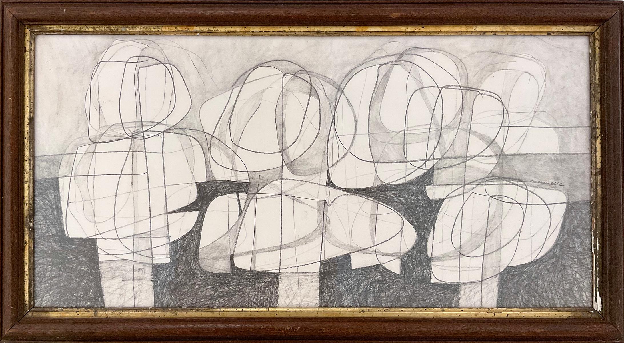 David Dew Bruner Figurative Art - Sutherland Project III: Figurative Abstract Graphite Drawing w/ Antique Frame 