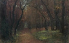 Path in the woods, école de Barbizon, Pastel