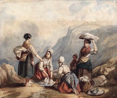 The Washerwomen, Watercolor, French School Nineteenth