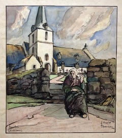 J.mario Pérouse, Breton In Front Of The Church, Muzillac, Morbihan, Brittany