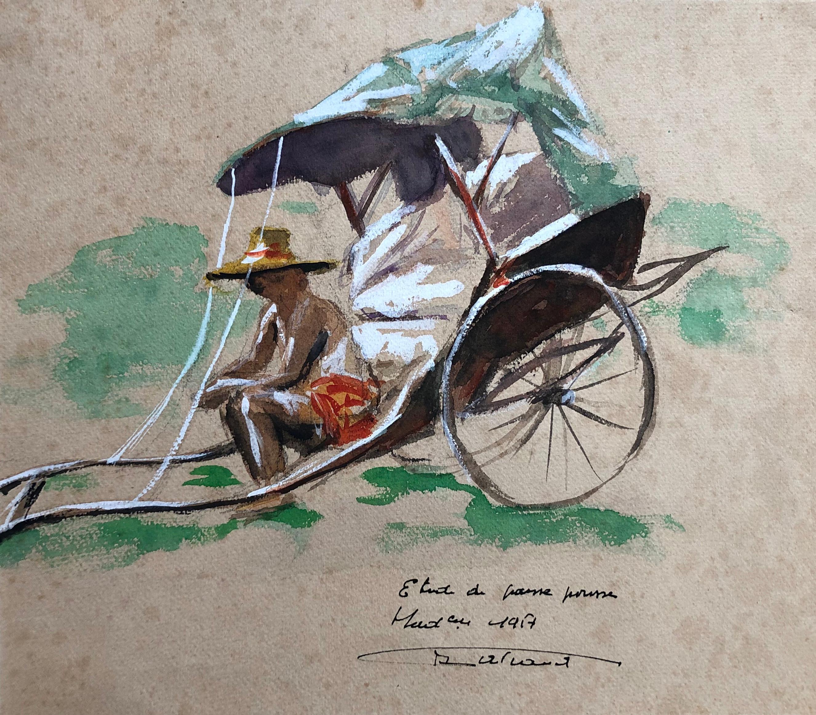 Unknown Figurative Art – Rickshaw Studie, Signature To Identify