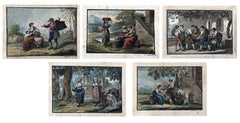 5 Italian Gouaches Signed Orsola Benuca, Dated 1820