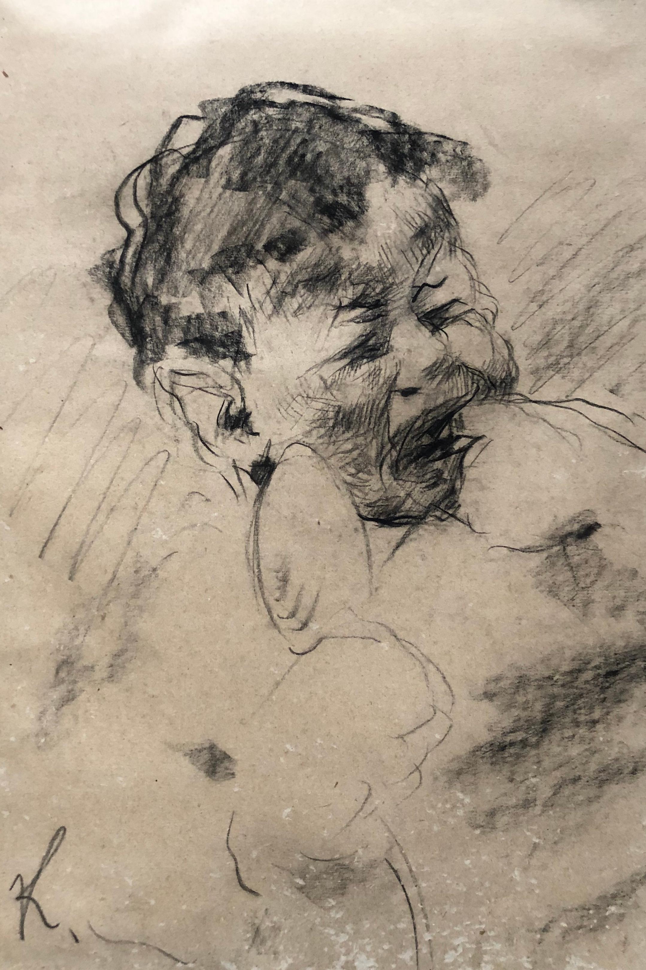 Unknown Portrait - Young Crying Child, Drawing Early 20th Century, Monogram K