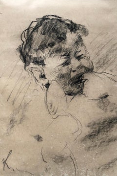 Antique Young Crying Child, Drawing Early 20th Century, Monogram K