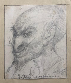 Portrait d'un démon, dessin du 19e siècle, signature à déchiffrer