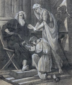 Antike Szene, Zeichnung des 19. Jahrhunderts, Mischtechniken
