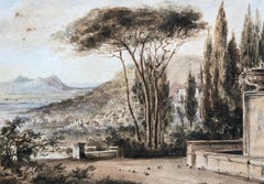 Paysage d'Italie ? Aquarelle du 19ème siècle