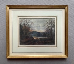 Figuren auf einem von Bäumen gesäumten Weg, Aquarell aus dem 19. Jahrhundert, Collector's Stamp