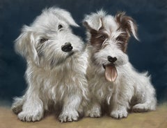 Portrait de chiens, dessin au pastel, début du 20e siècle