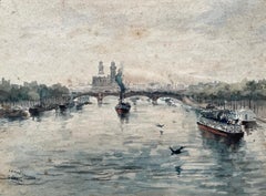Vista Del Sena En París, Acuarela Firmada G. Garcia