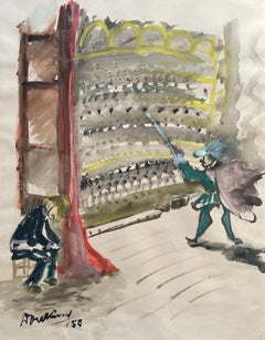 Georges Douking, scène de théâtre, aquarelle
