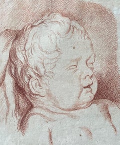 Antique Portrait Of A Young Child, Drawing, Red Chalk