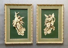 Cupid And Psyche, Pair Of High Reliefs In Saxon Porcelain