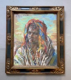 Portrait d'une femme marocaine, pastel, signature à identifier