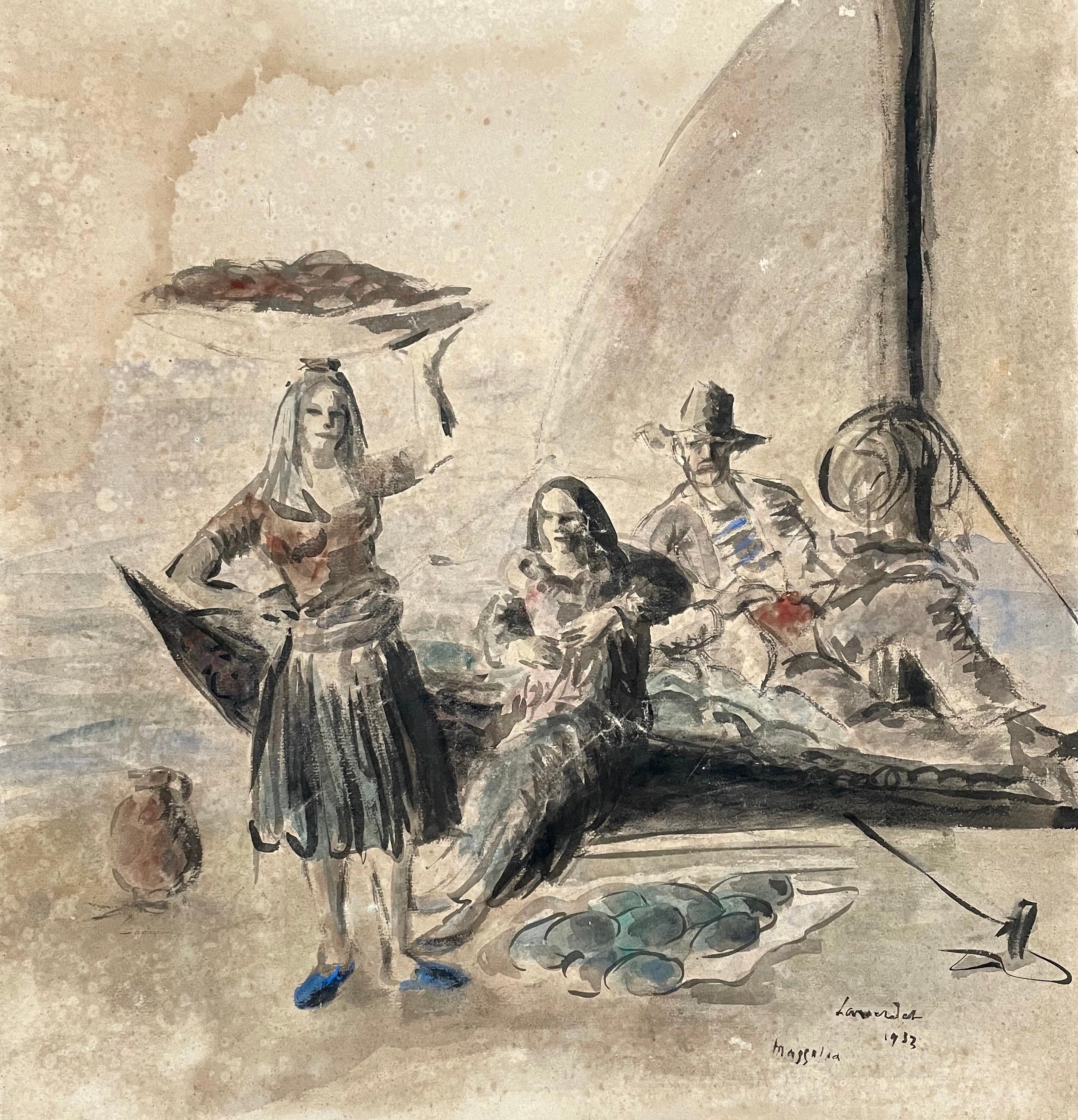 Massalia, Return From Fishing, Watercolor