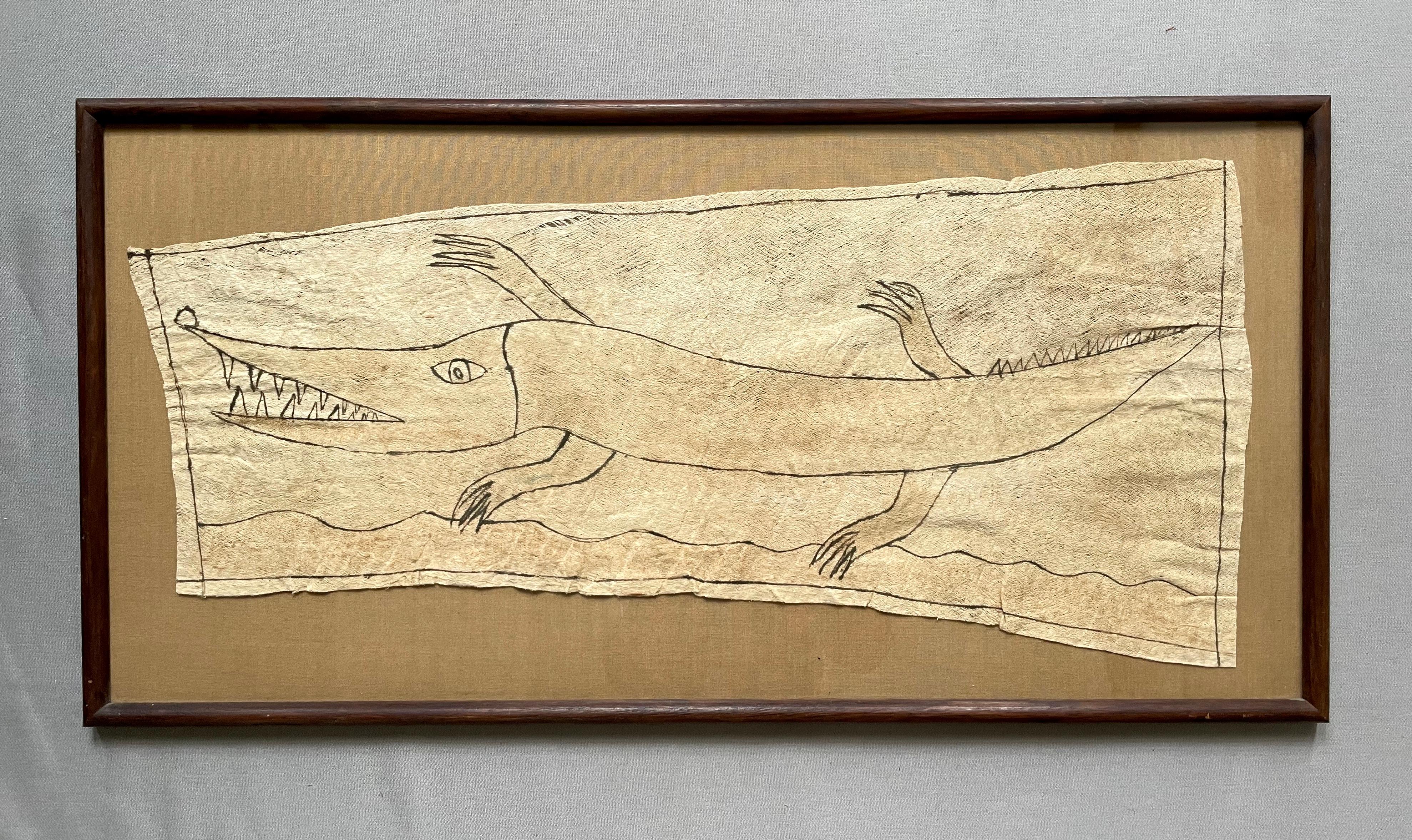 Crocodile, peinture sur tissu, Afrique ? Arts premiers