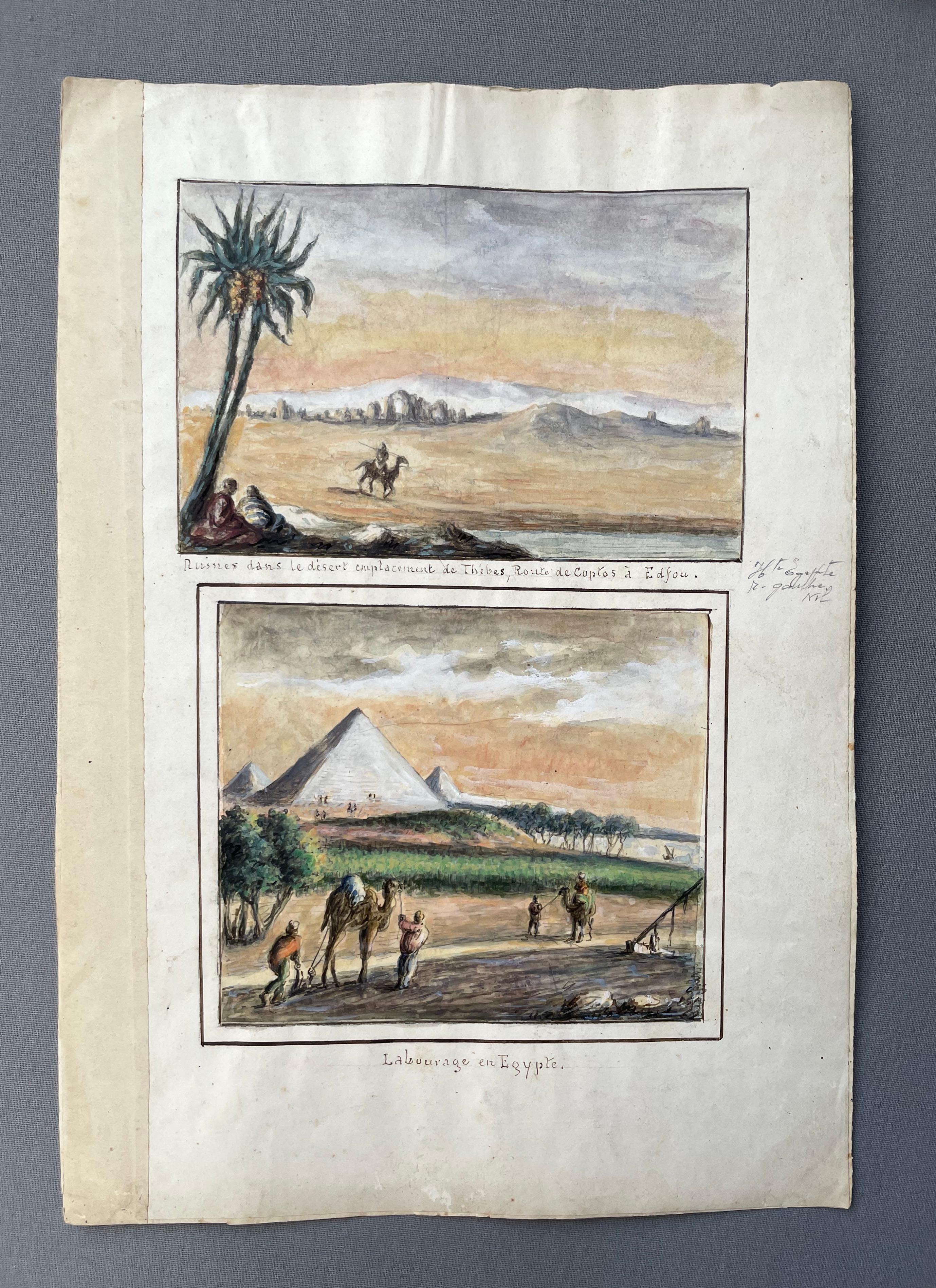 Unknown Landscape Art - Egypt, Travel Watercolors, 19th Century