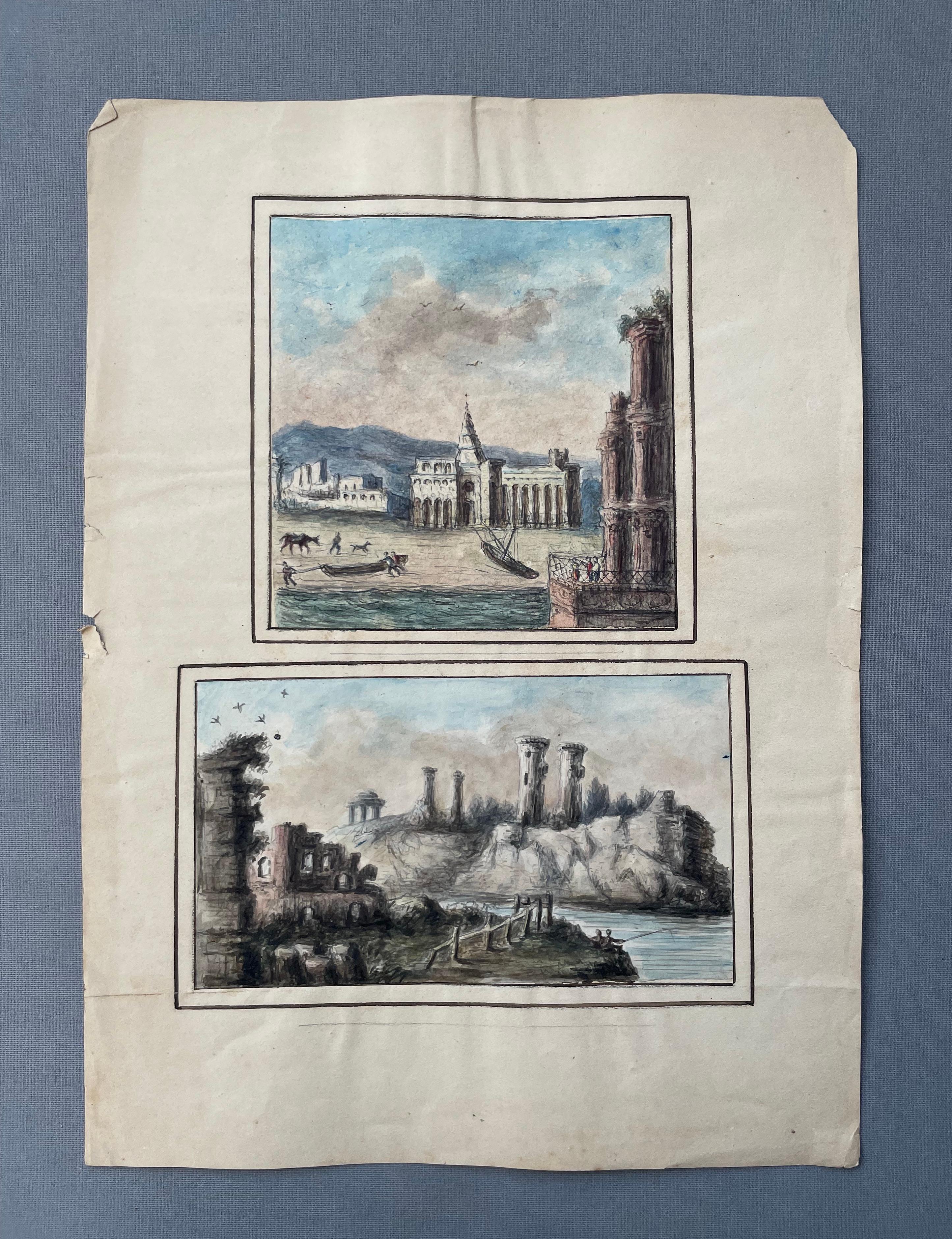 Unknown Landscape Art - Ancient Ruins, Travel Watercolors, 19th Century