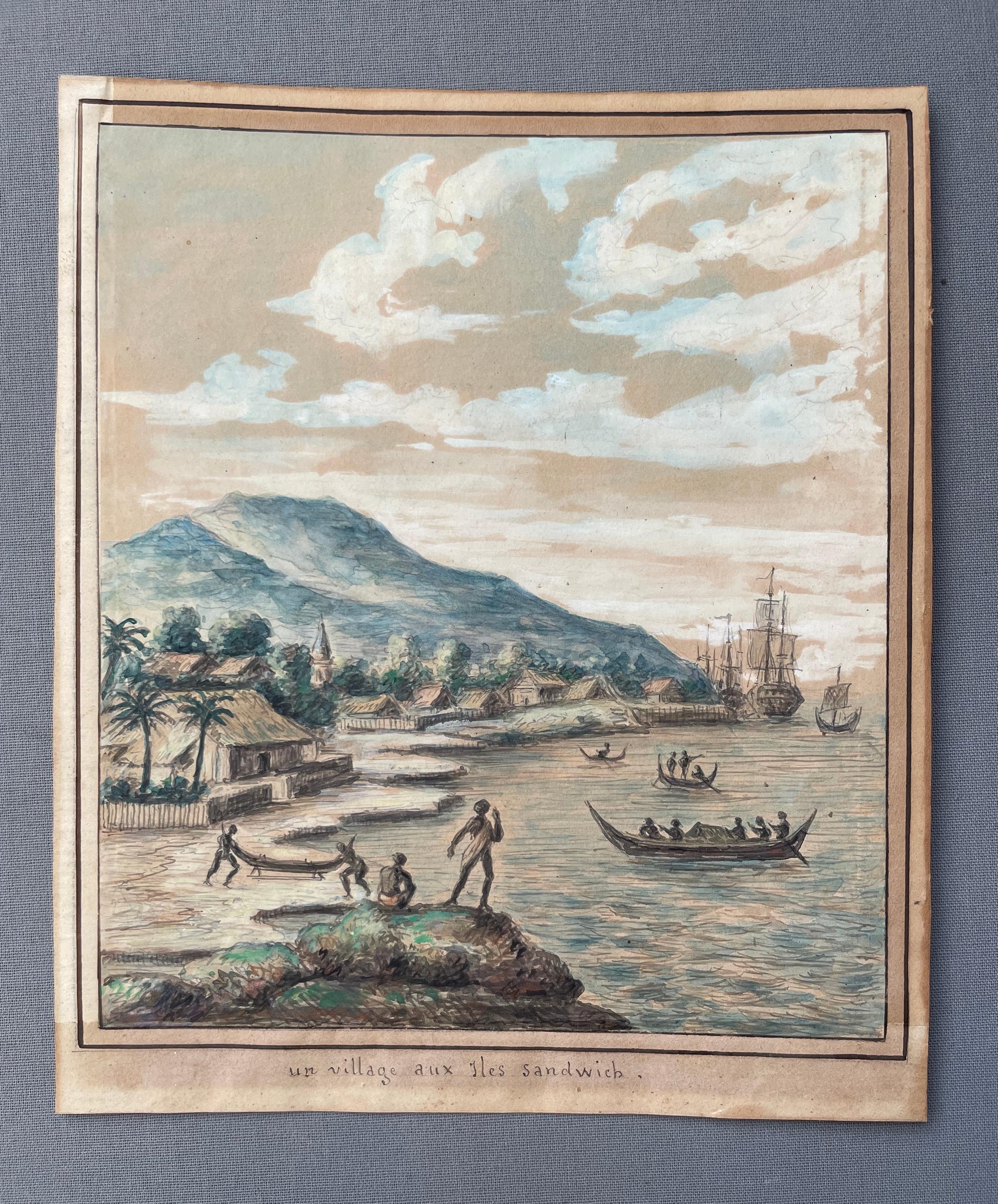 A Village In The Sandwich Islands, Travel Watercolor, 19th Century