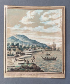 A Village In The Sandwich Islands, Travel Watercolor, 19th Century
