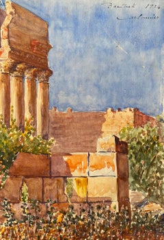 Ruins Of Baalbek, Lebanon, Watercolor Signed Carbonnier 1924