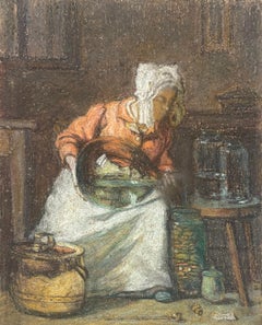 Mujer joven preparando tarros, Pastel, Siglo XIX