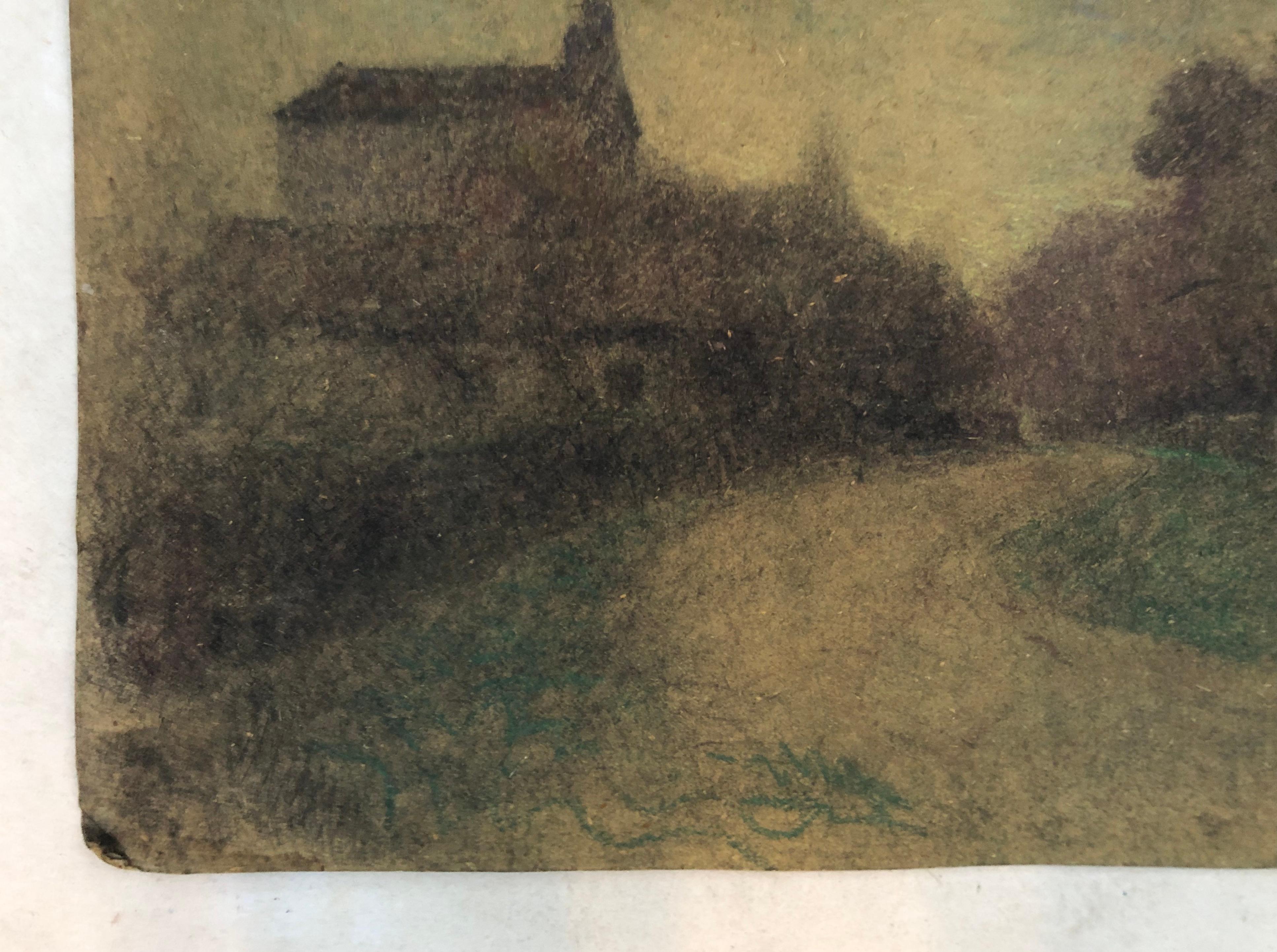 Houses Along The Road, Barbizon school, Pastel 2