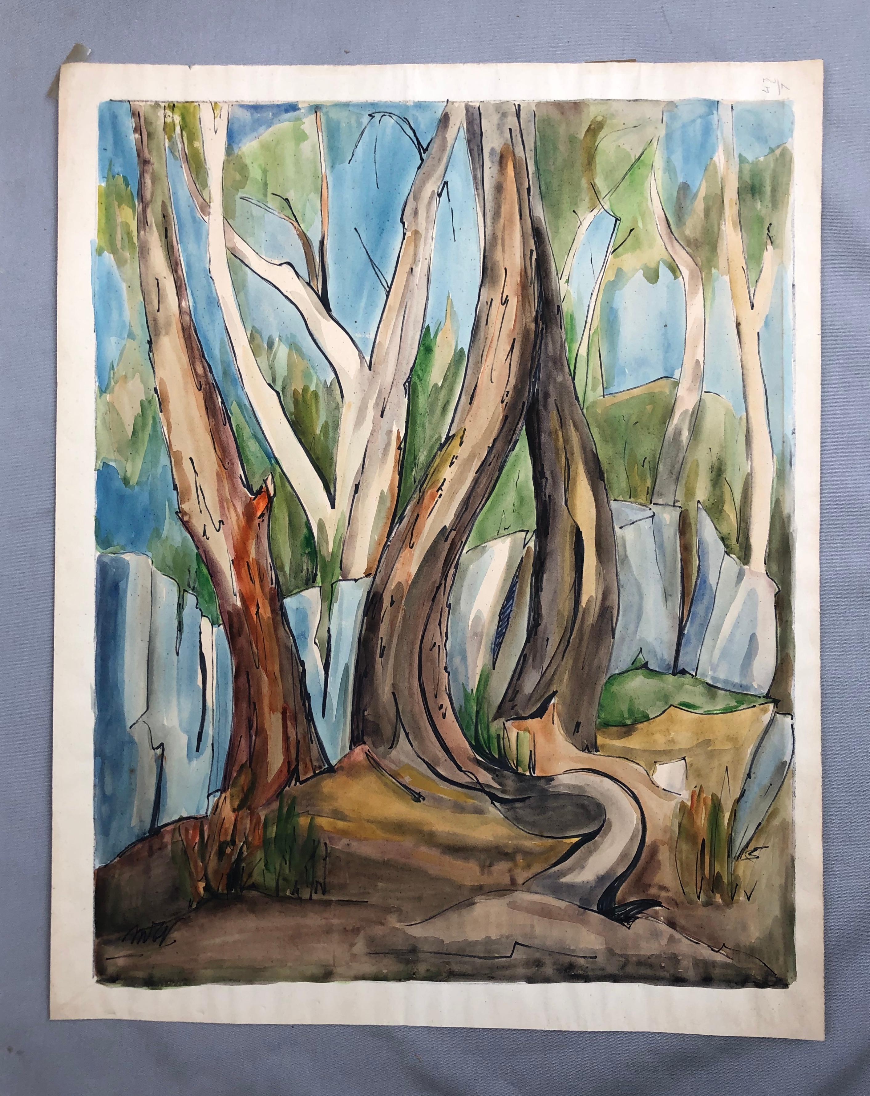 Pines, Watercolor, Signature To Identify - Art by Unknown