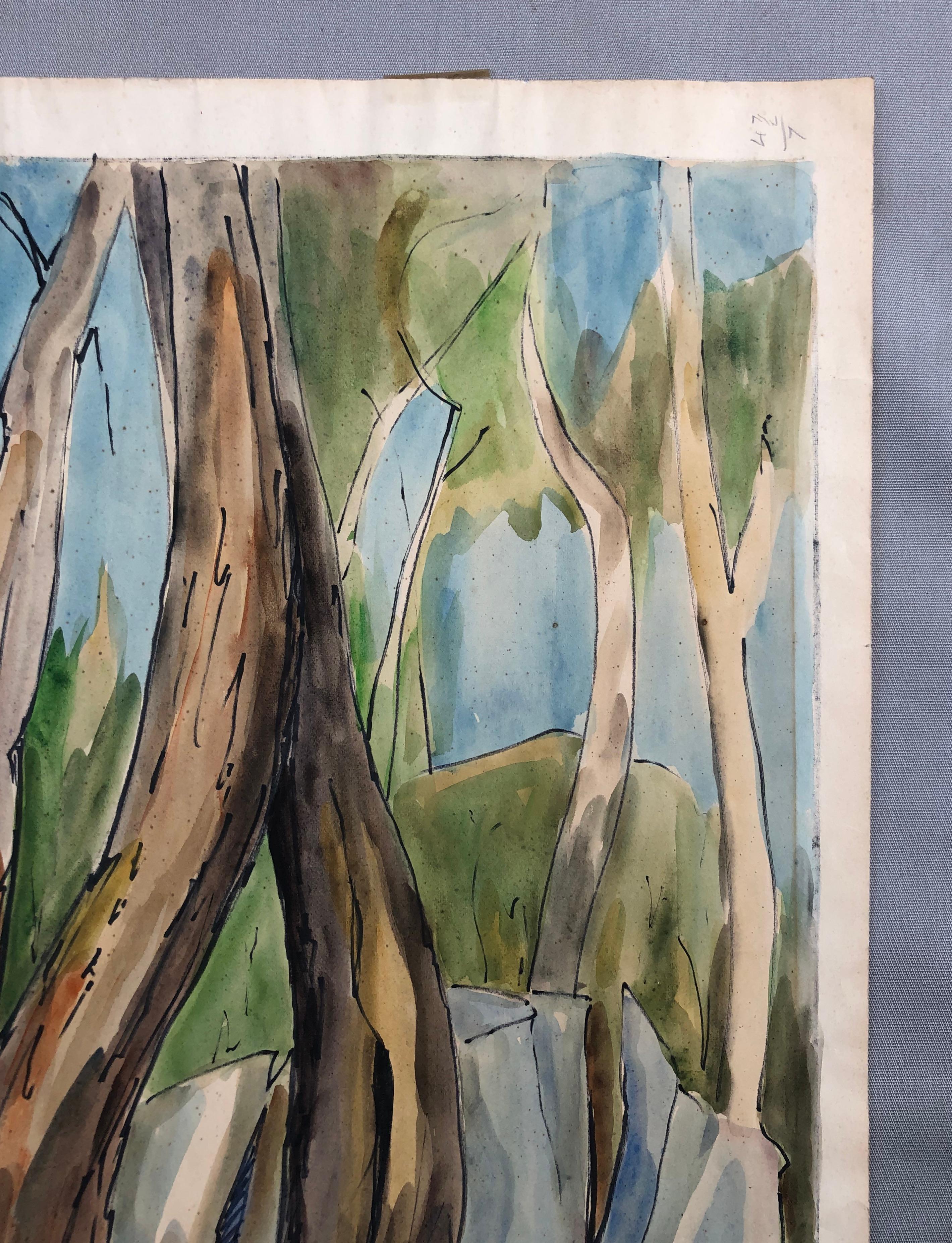 Pines, Watercolor, Signature To Identify For Sale 2