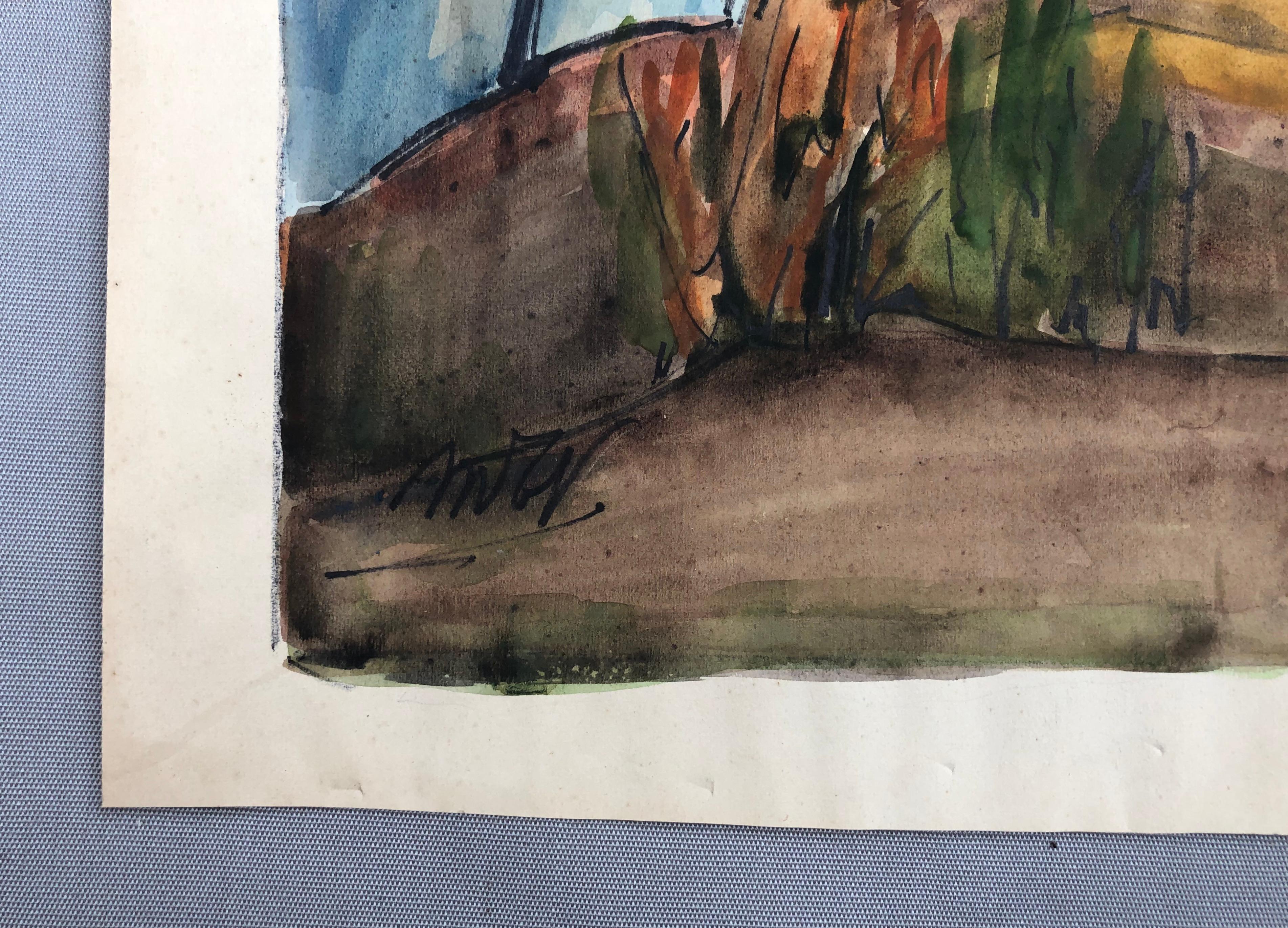 Pines.
20th century watercolor.
Signature to be identified.
69.5 x 55 cm
