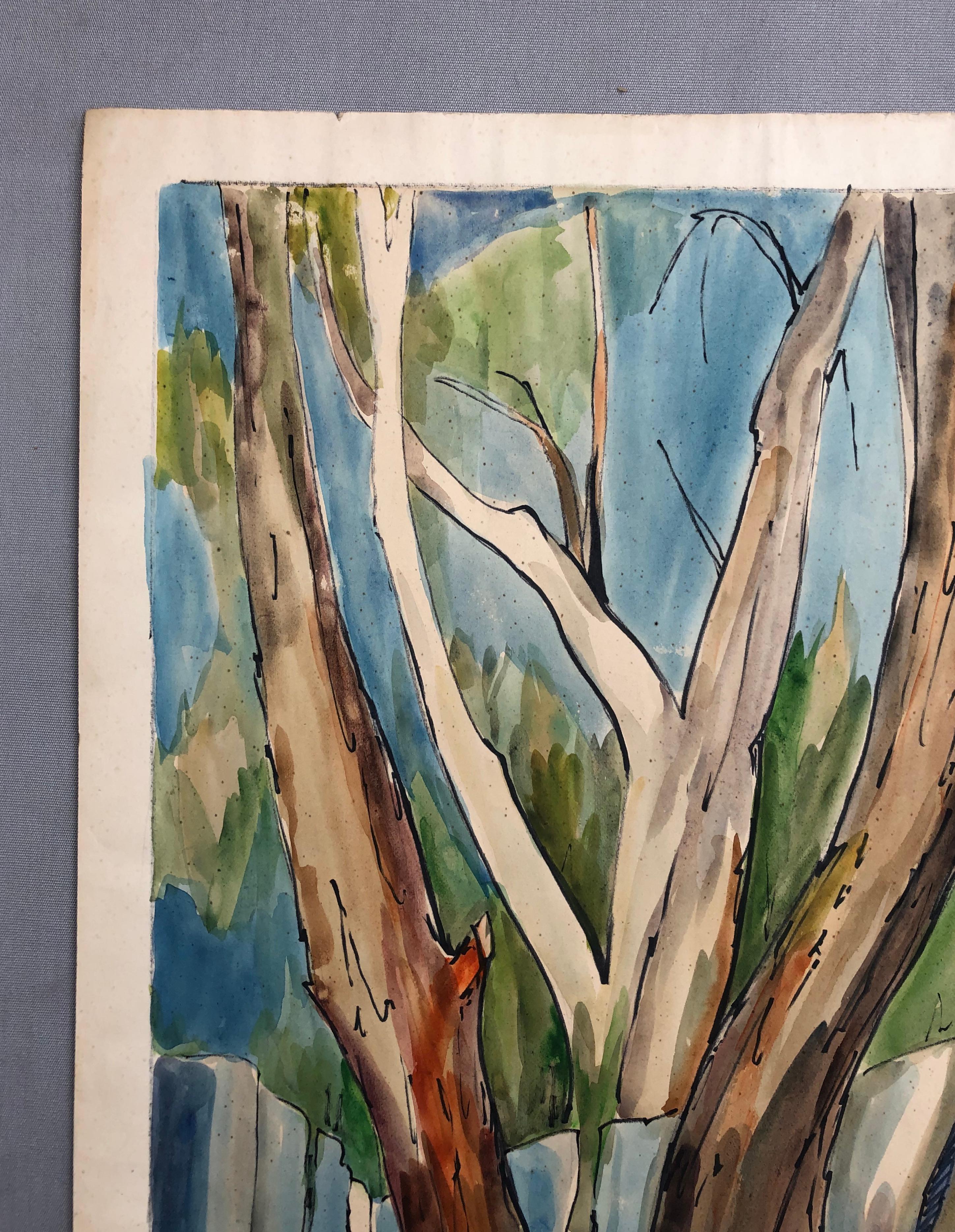 Pines, Watercolor, Signature To Identify For Sale 1