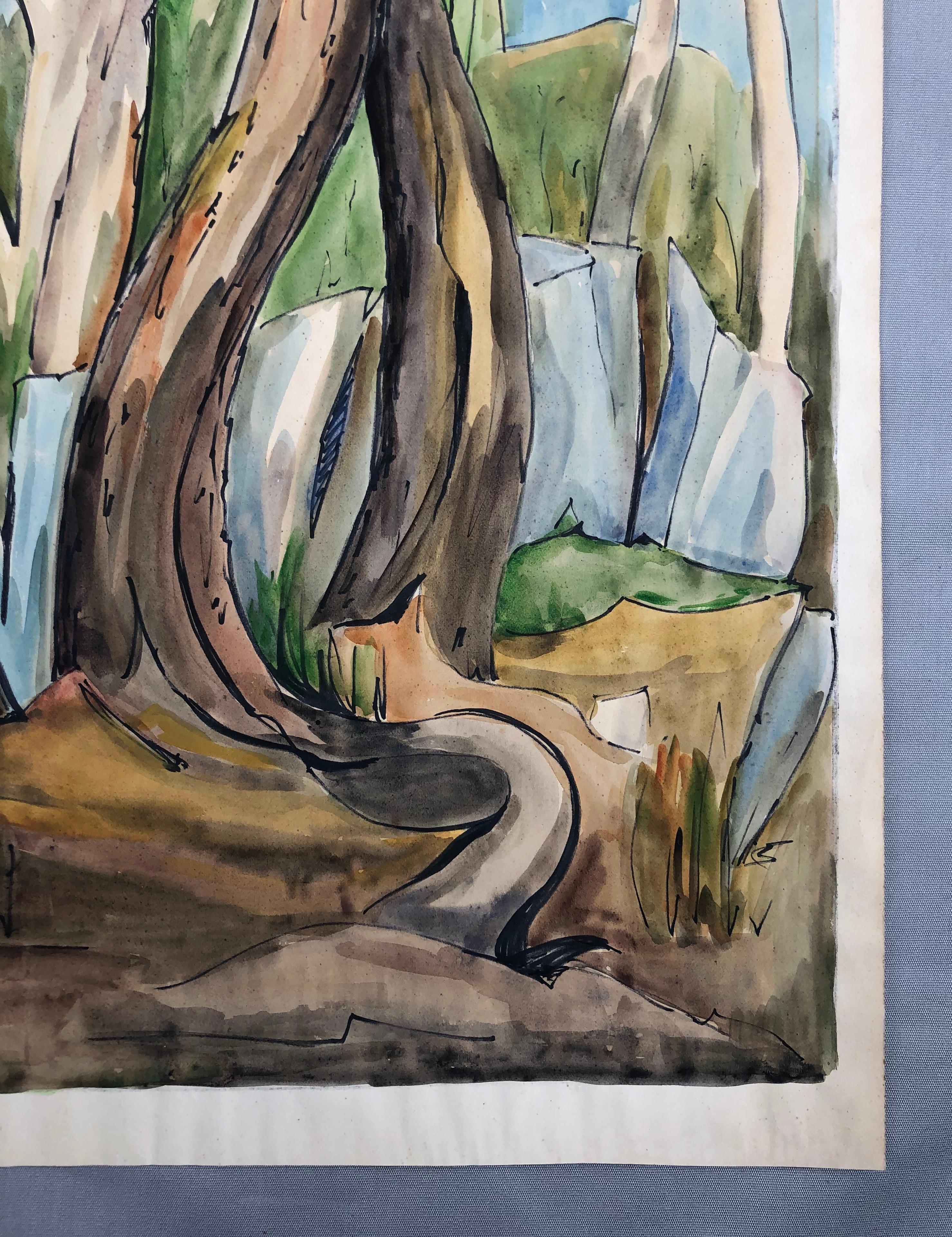 Pines, Watercolor, Signature To Identify For Sale 3