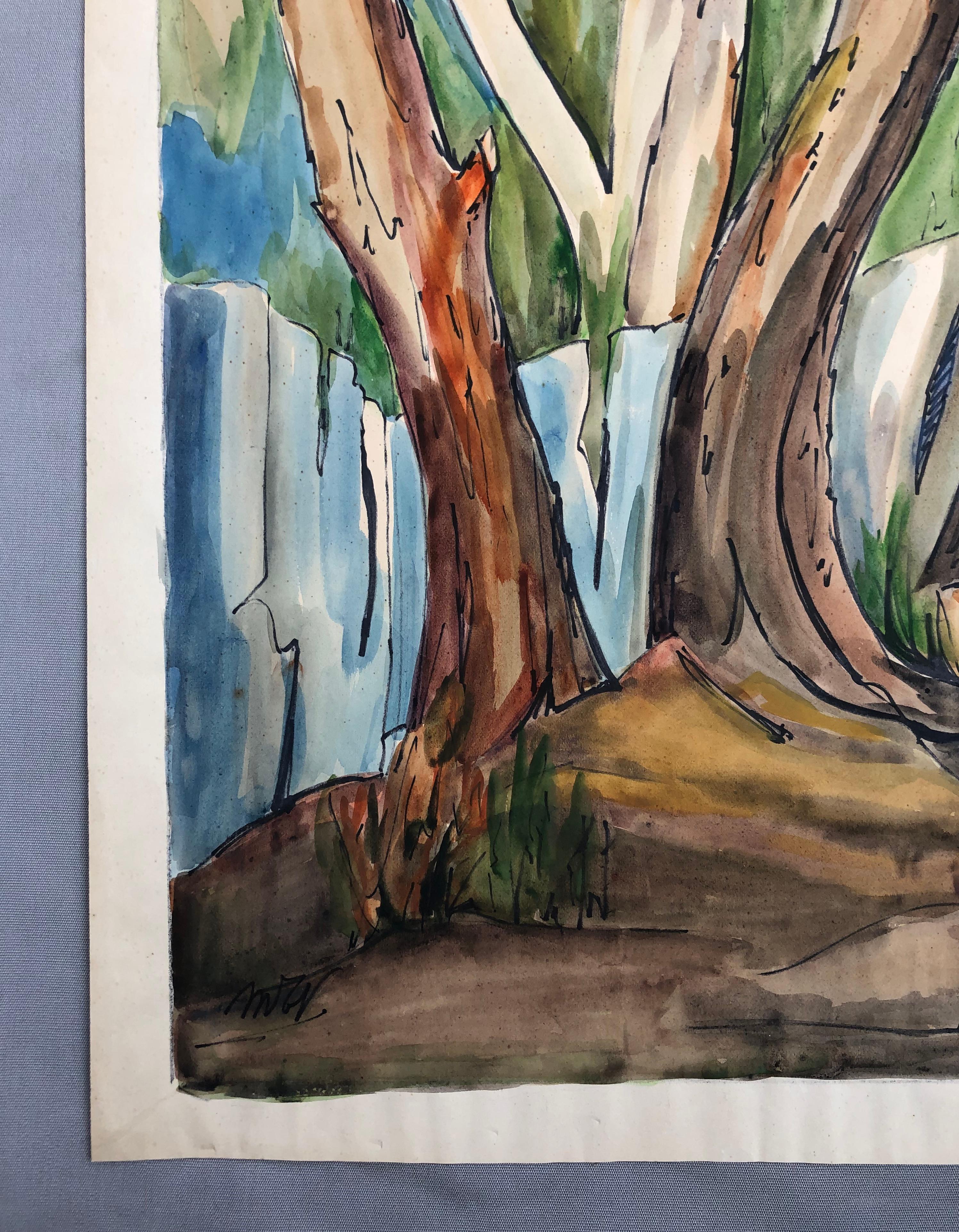 Pines, Watercolor, Signature To Identify For Sale 4