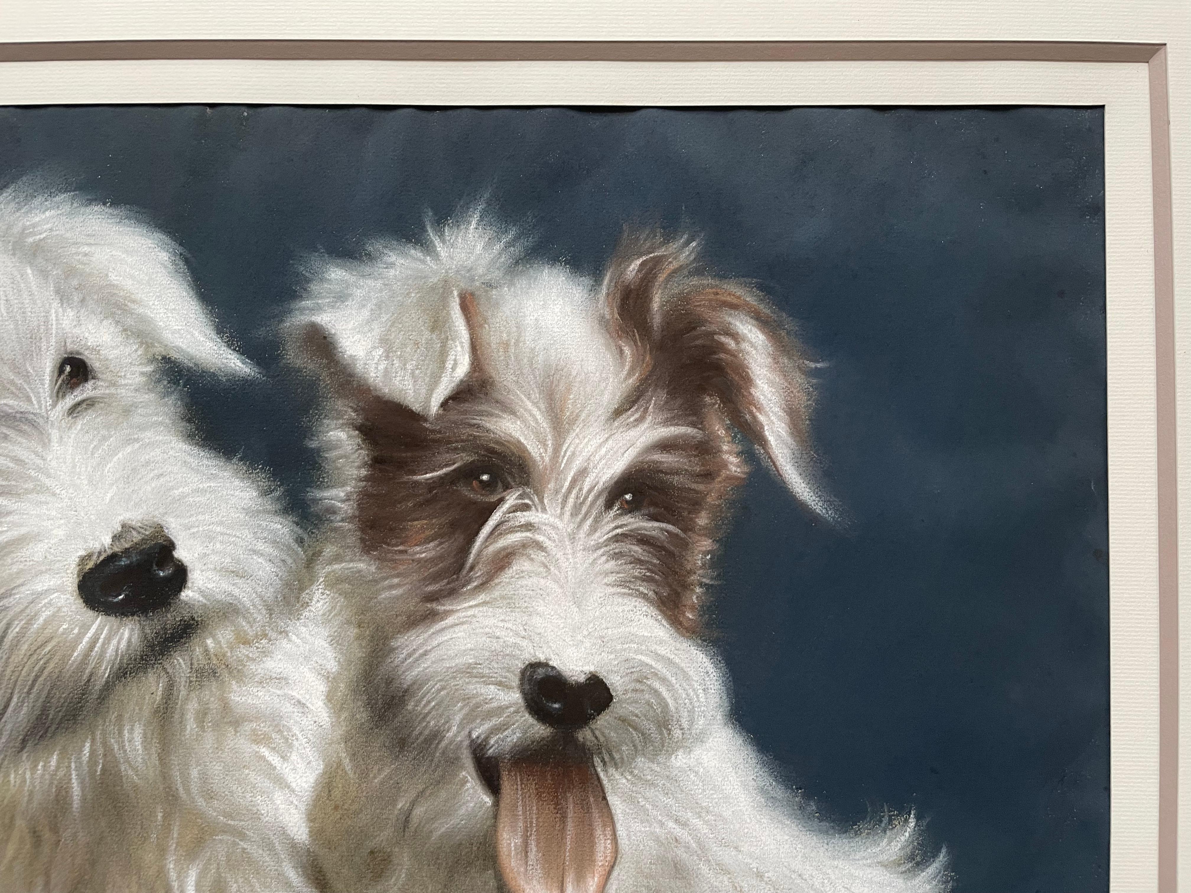 Portrait de chiens.
Dessin au pastel du début du 20e siècle.
Très bon état.
Pastel (visible) : 43,5 x 56 cm
Passe-partout : 61,5 x 74 cm