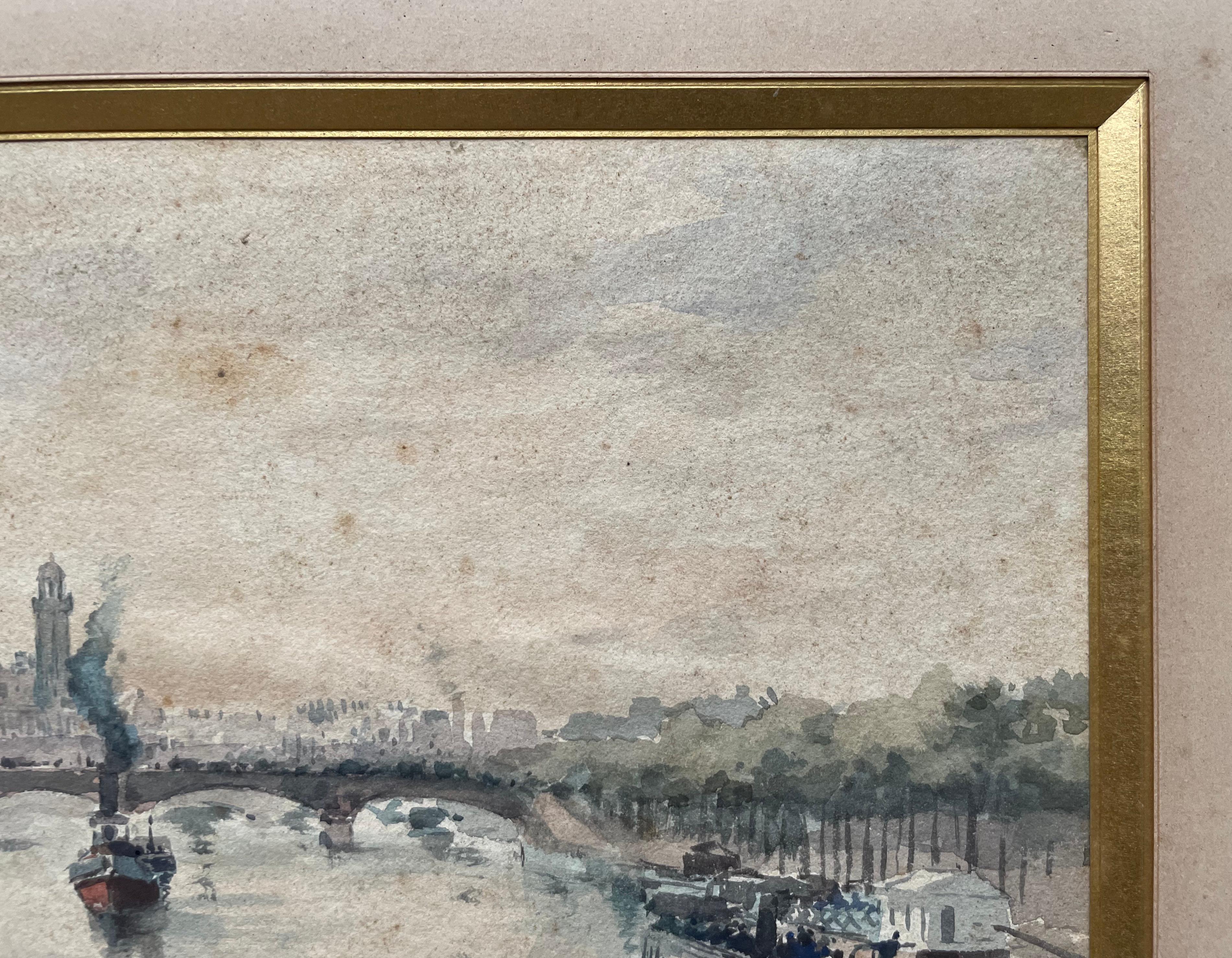 Vista Del Sena En París, Acuarela Firmada G. Garcia 1