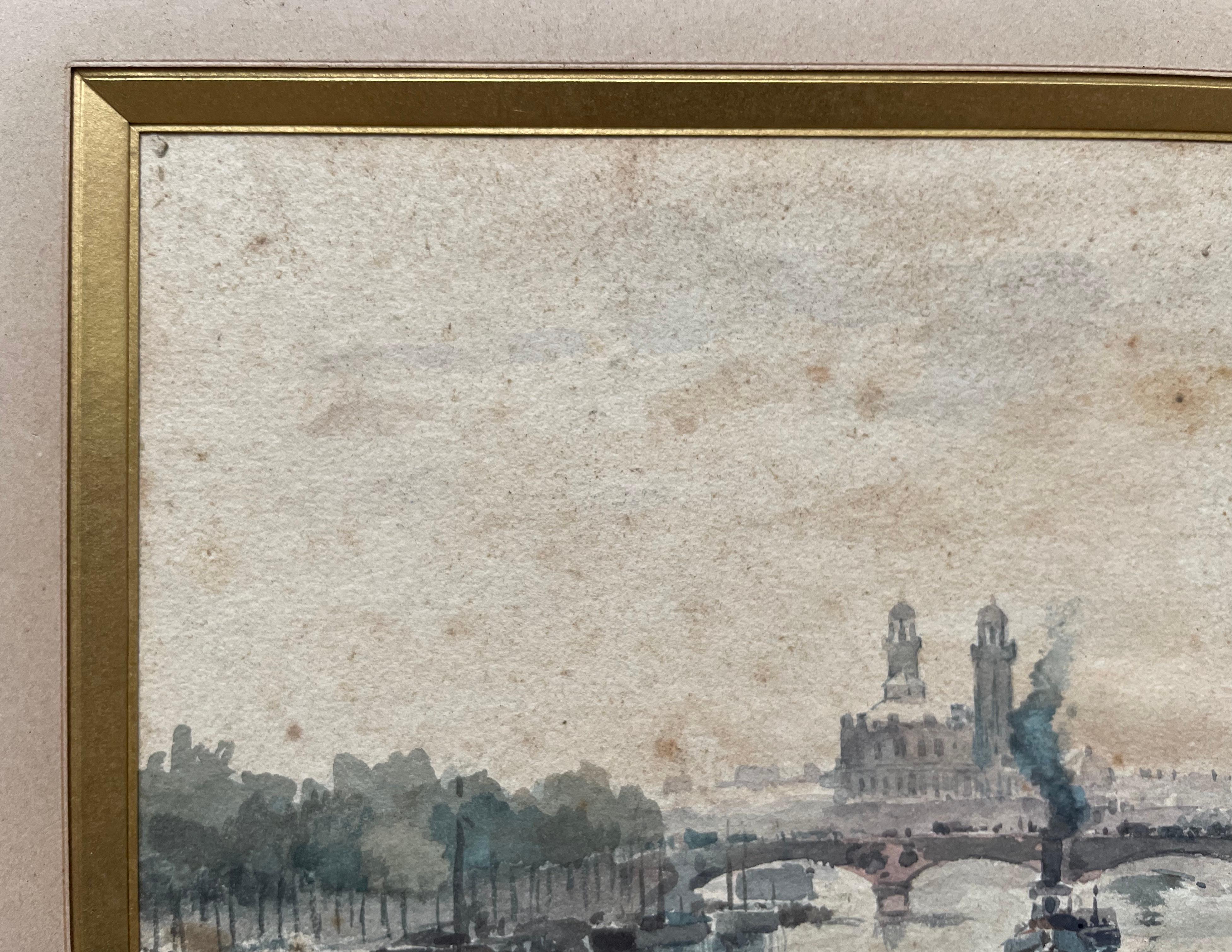 Vista del Sena en París.
Acuarela firmada G. Garcia, dedicada 