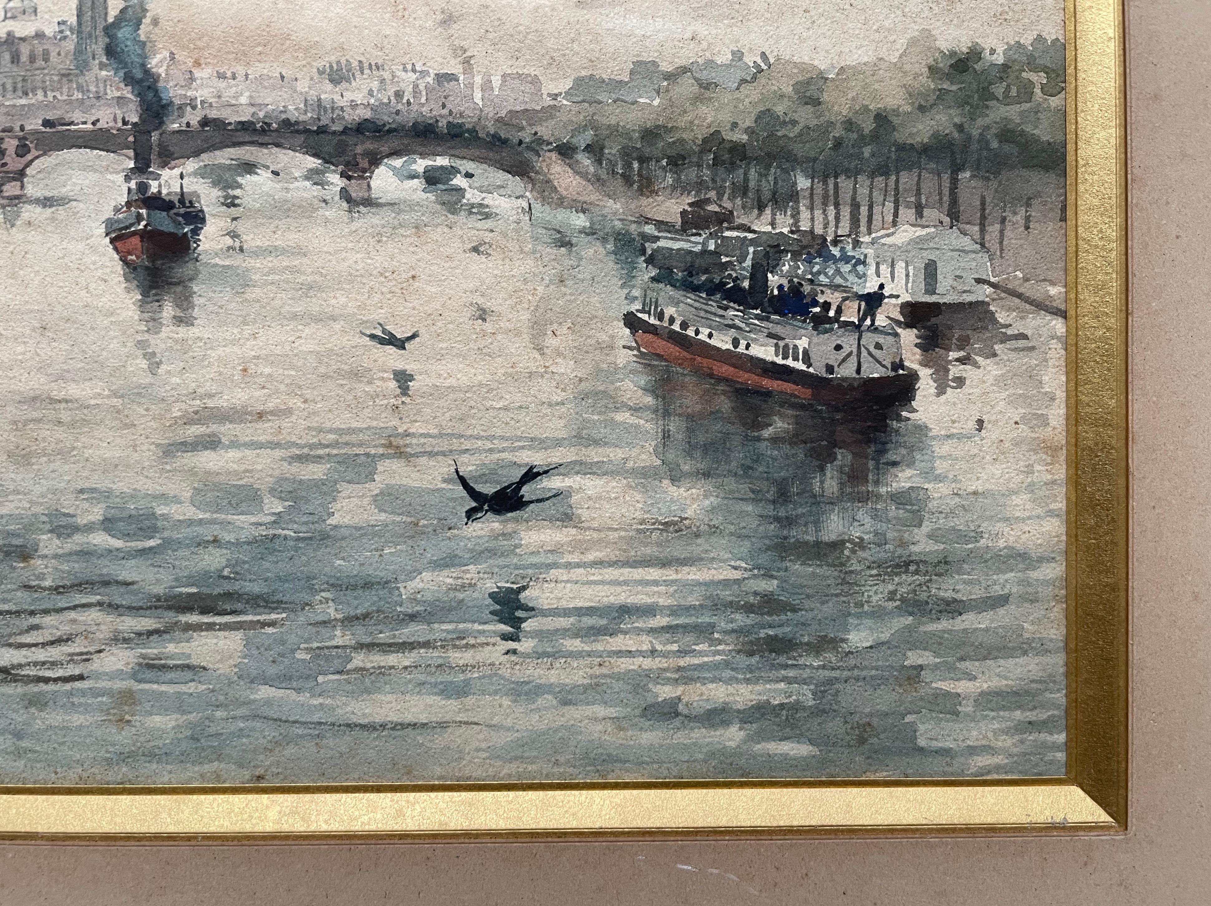 Vista Del Sena En París, Acuarela Firmada G. Garcia 2