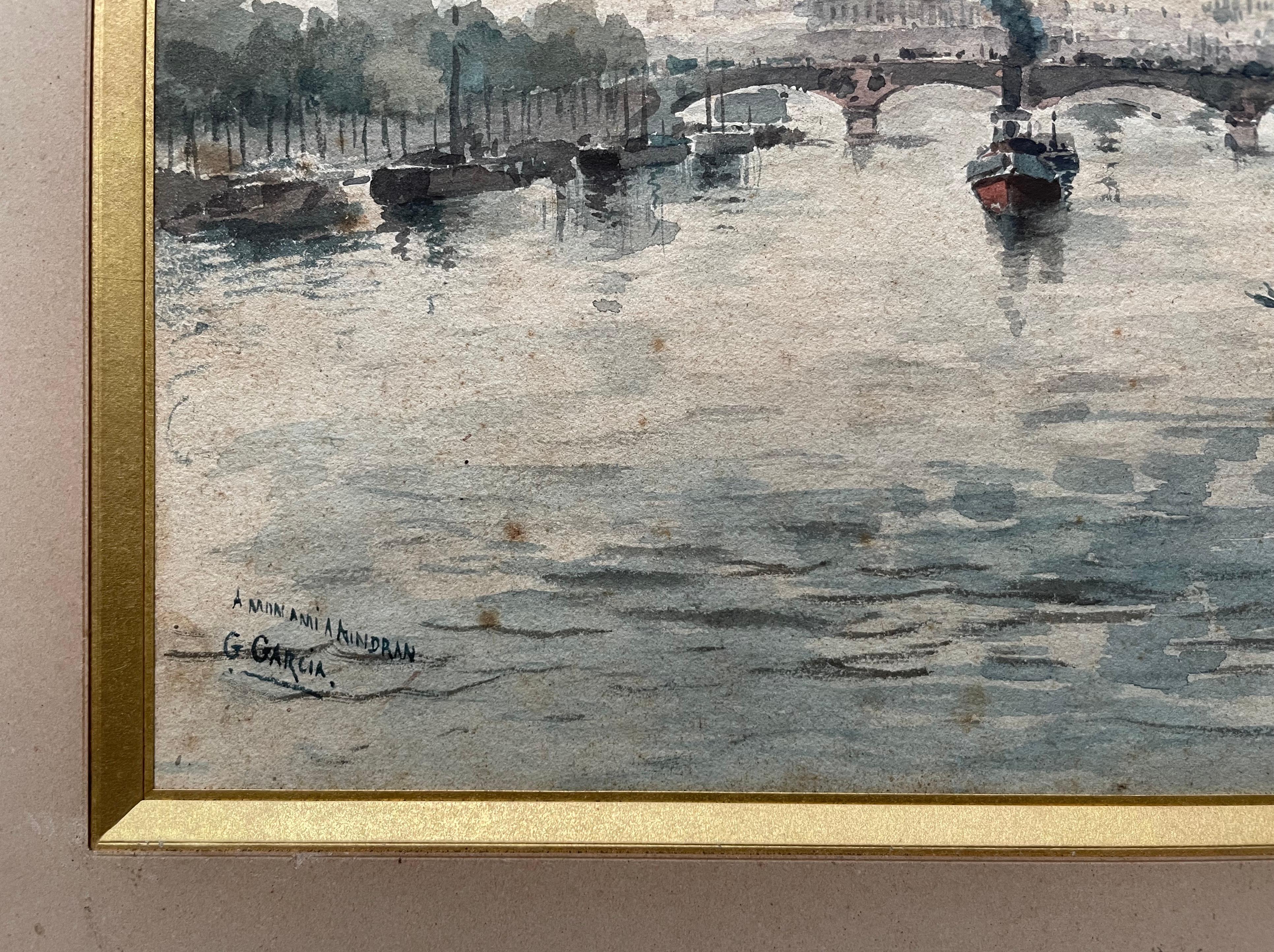 Vista Del Sena En París, Acuarela Firmada G. Garcia 3