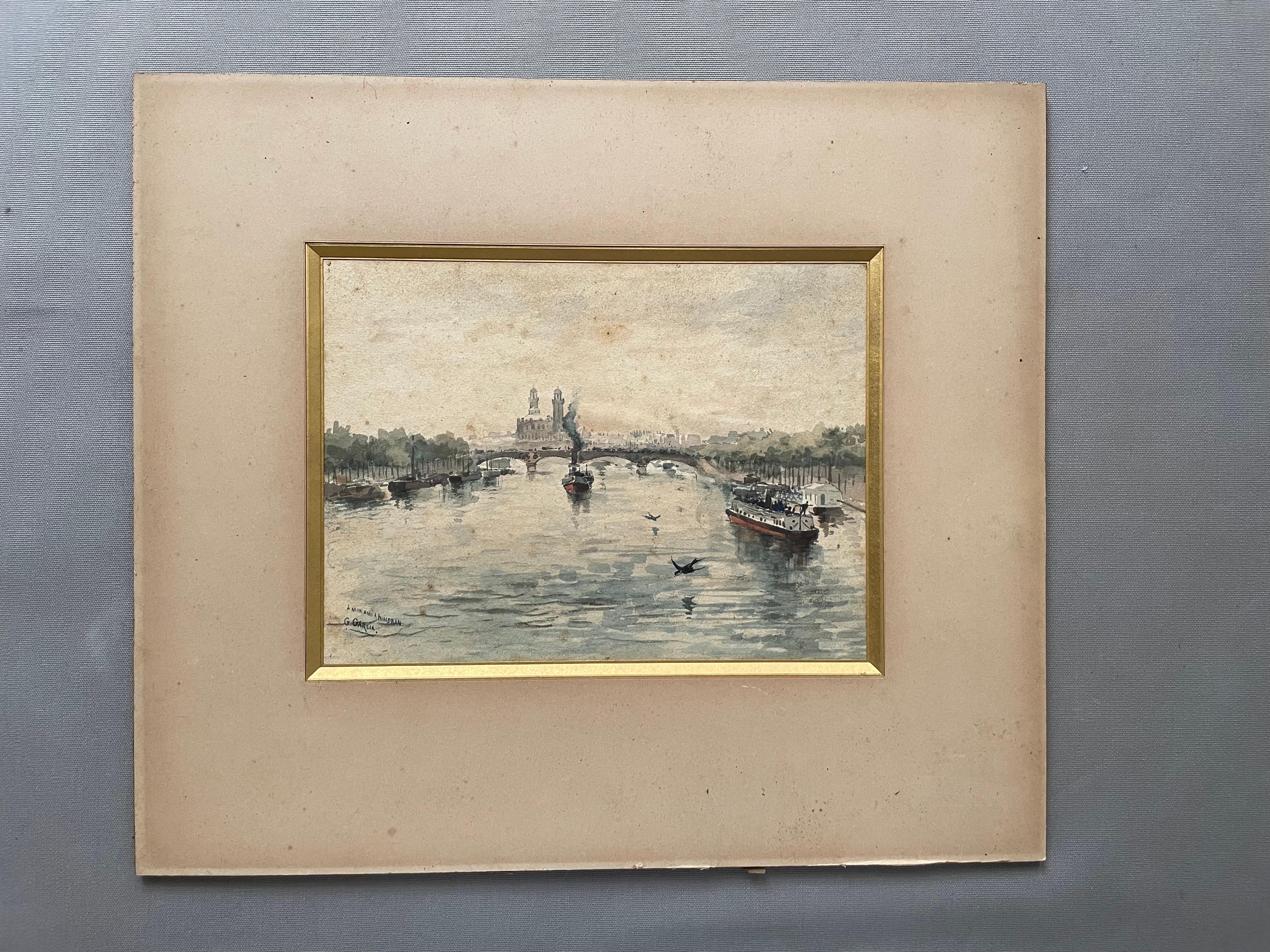 Vista Del Sena En París, Acuarela Firmada G. Garcia - Art de Unknown