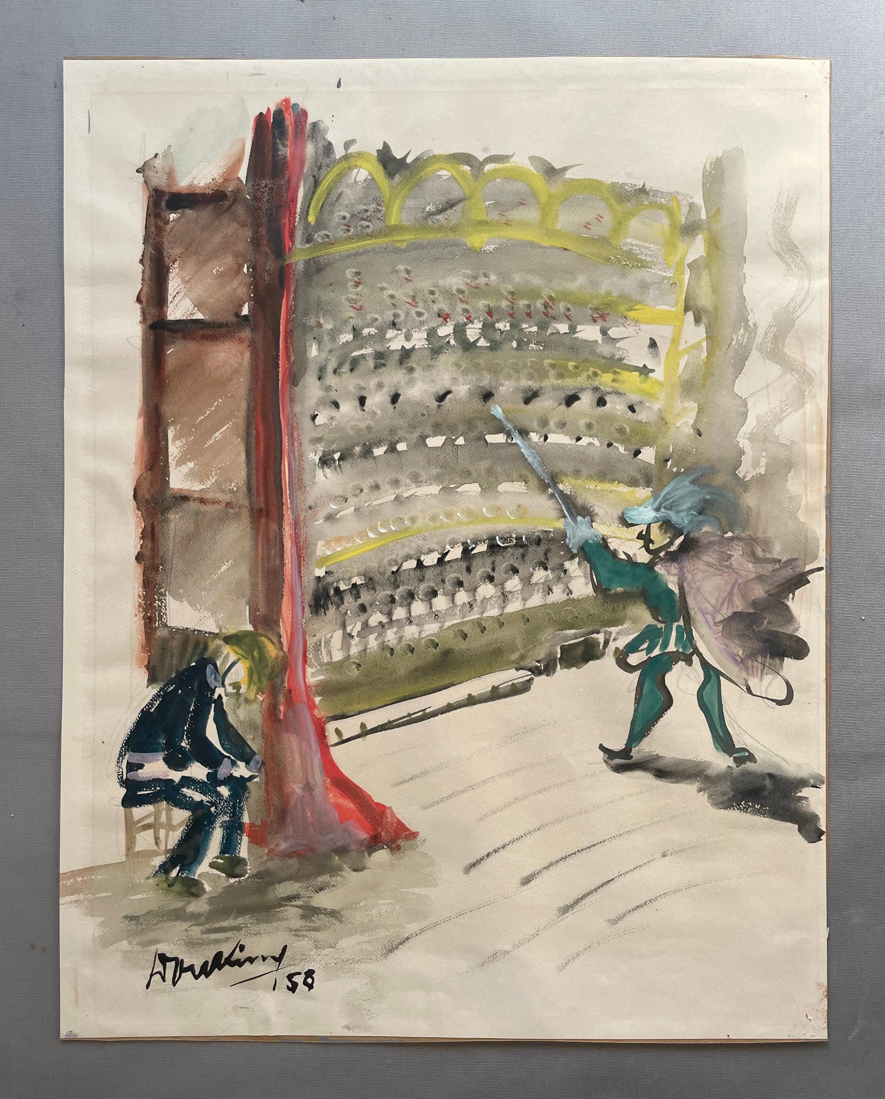Georges Douking, Scena di teatro, Acquerello - Art di Georges DOUKING