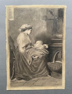 Woman Breastfeeding A Child, 19th Century Drawing