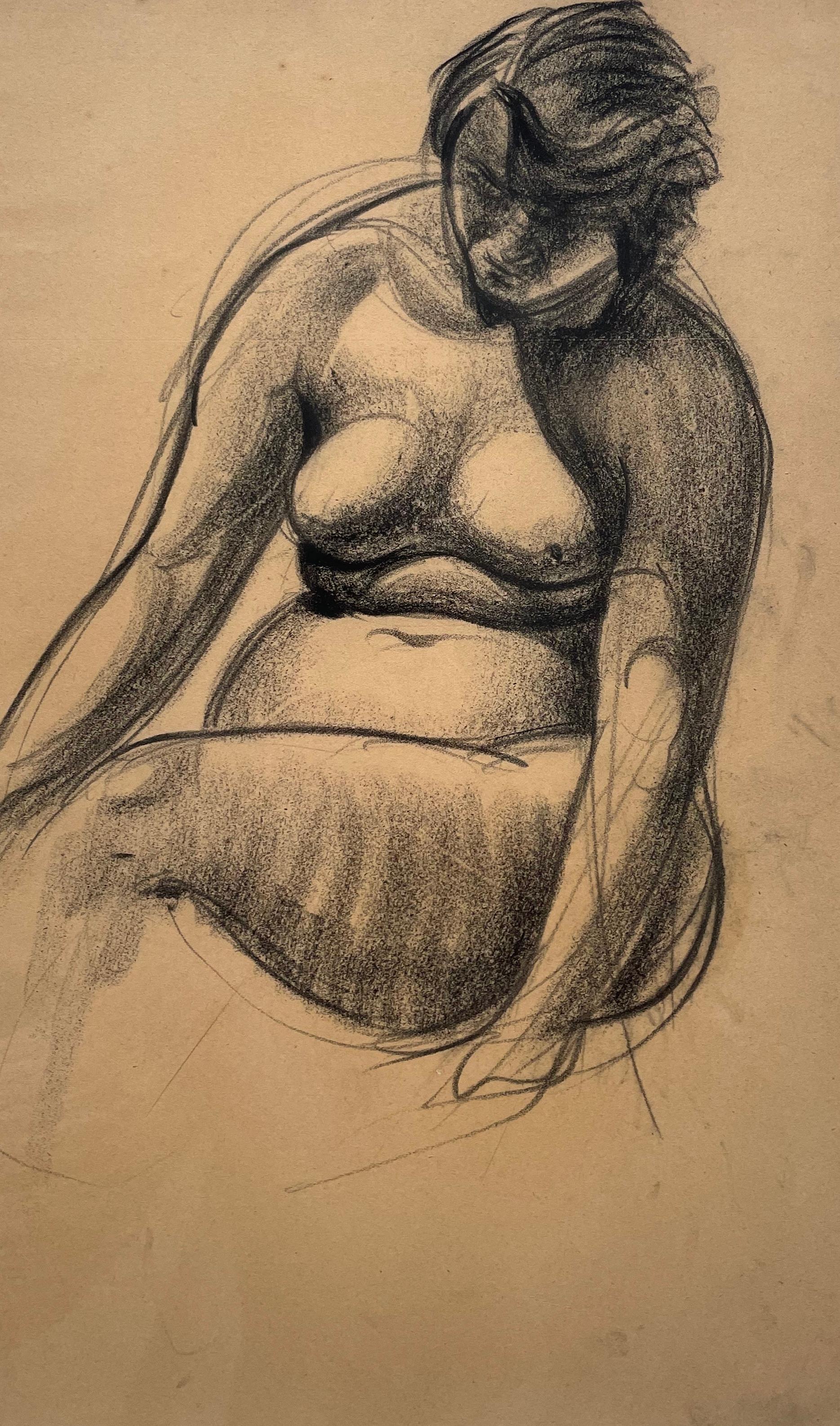 Nudo femminile, disegno a gesso, Galerie Lambert Rouland - Art di Unknown