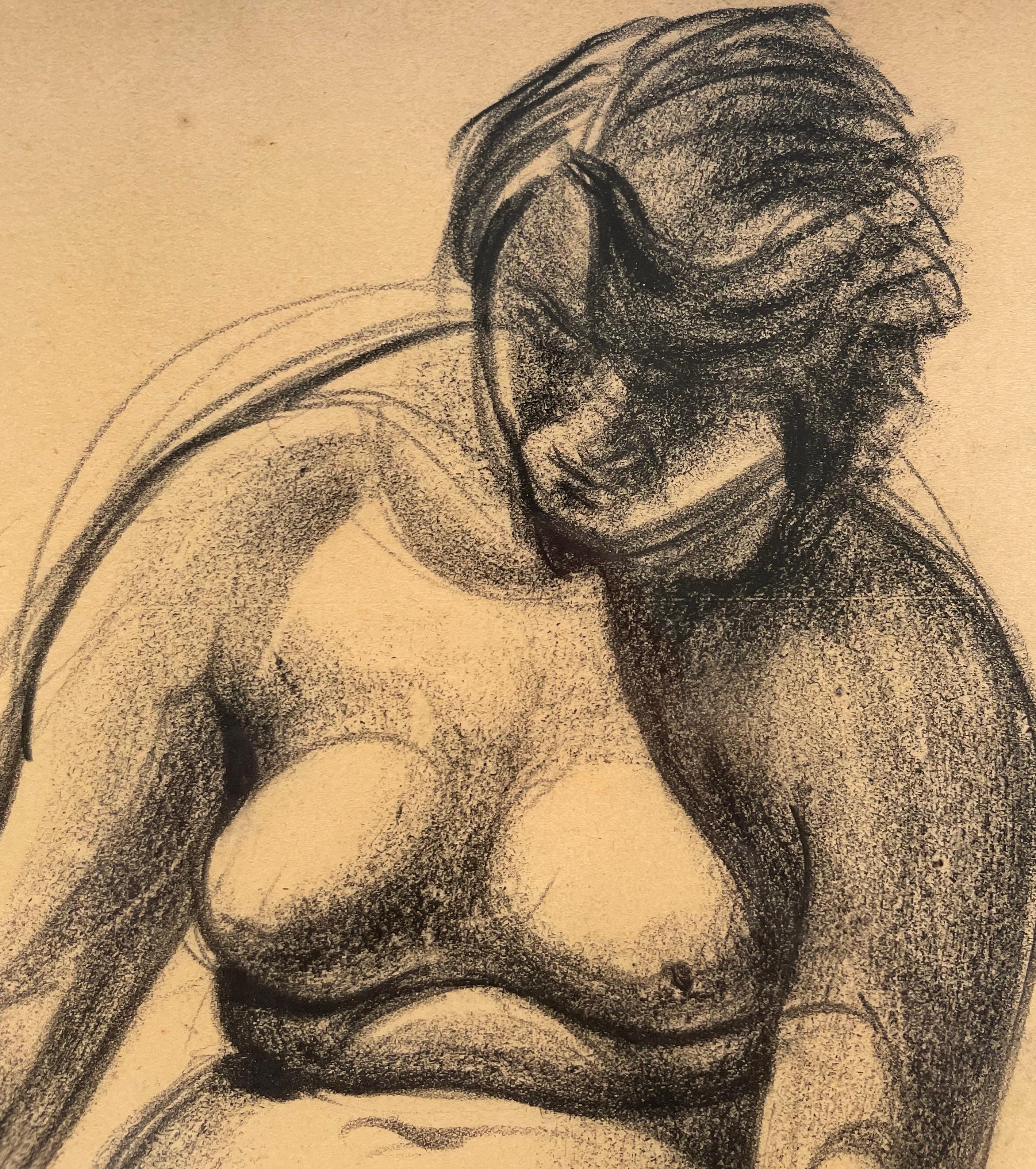 Nudo femminile, disegno a gesso, Galerie Lambert Rouland - Nude Marrone di Unknown