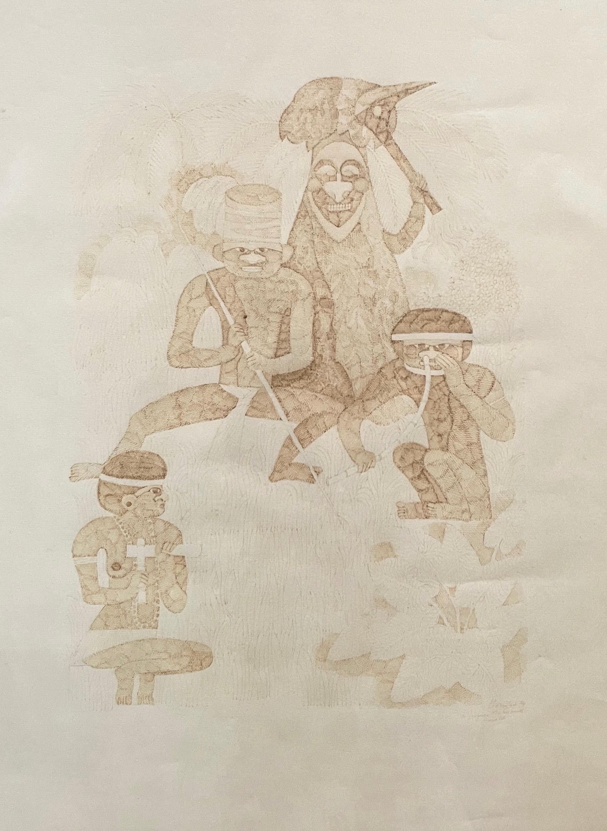 Kanak Drawing, Brown Ink, New Caledonia - Art by Unknown