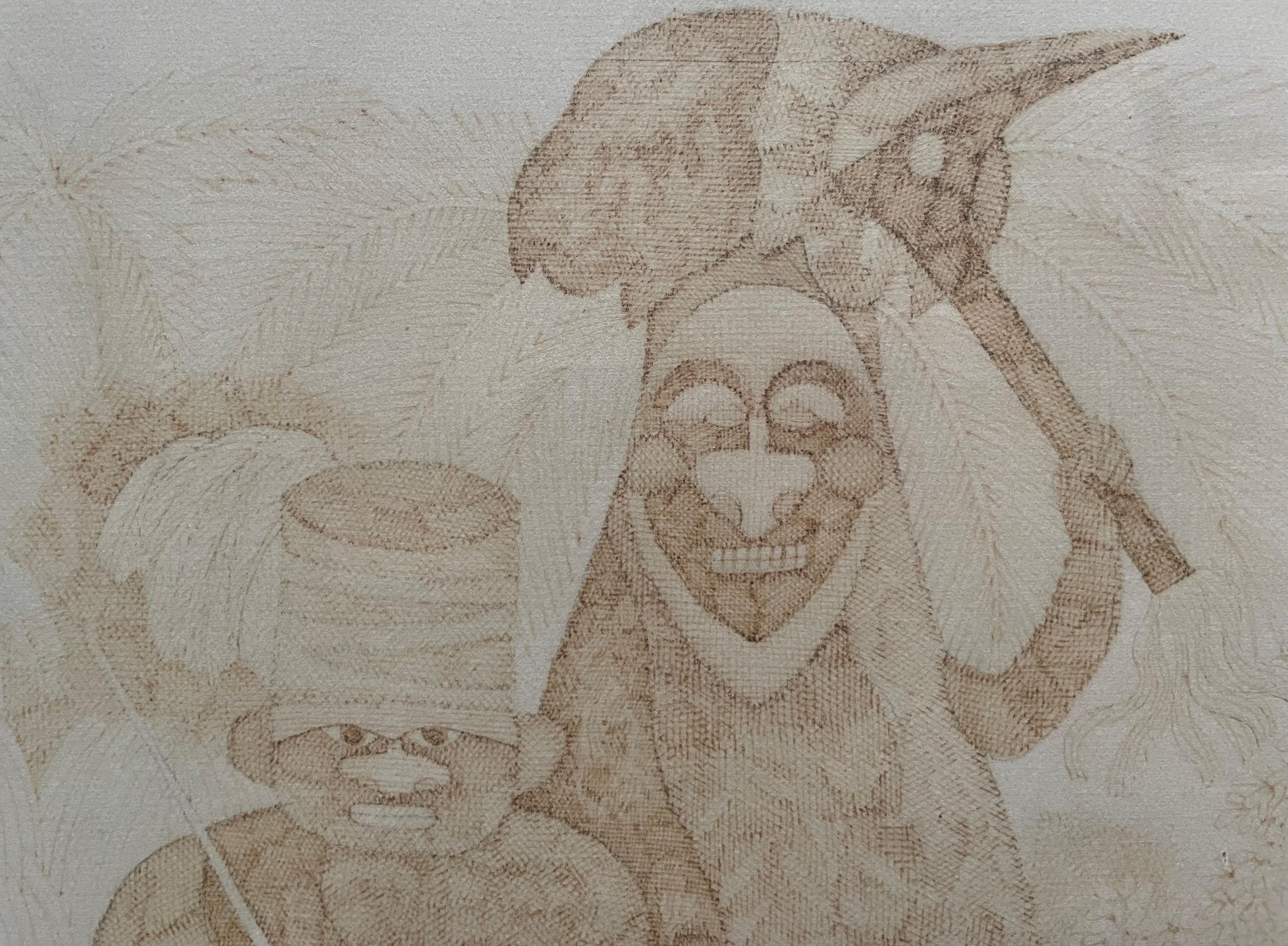 Kanak Drawing, Brown Ink, New Caledonia - Beige Figurative Art by Unknown