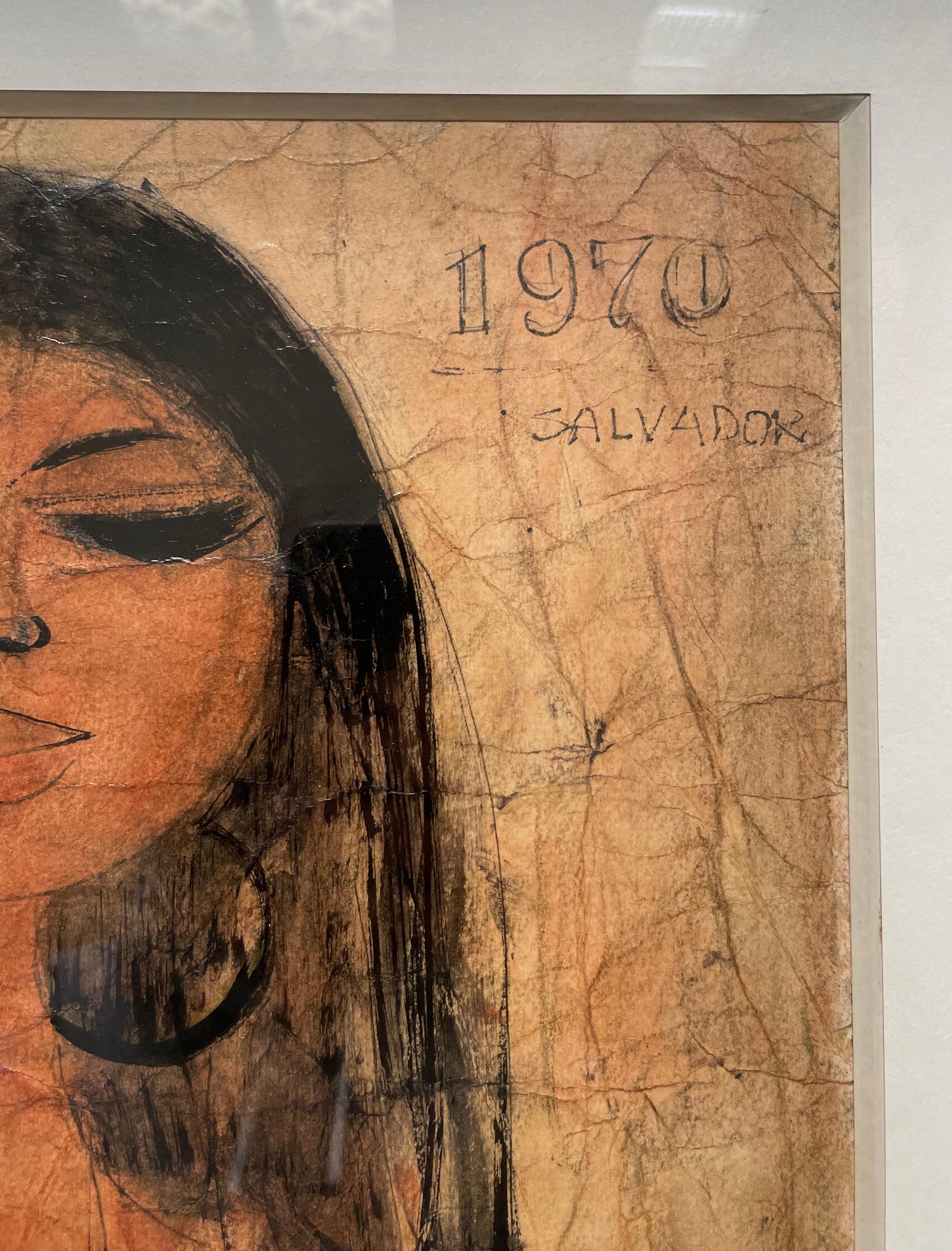Portrait, Bahia, Brazil, 1974, Mixed Media, Signature To Be Identified For Sale 3