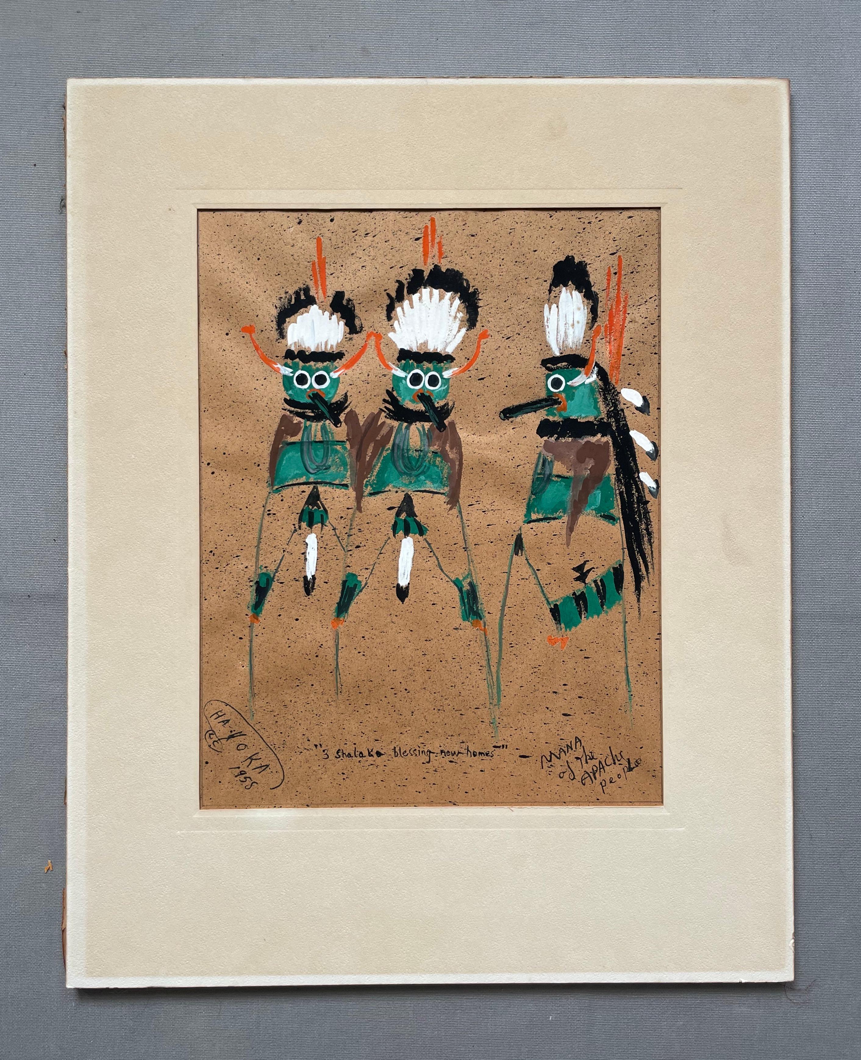Poupées apaches, gouache datée de 1958 - Art de Unknown