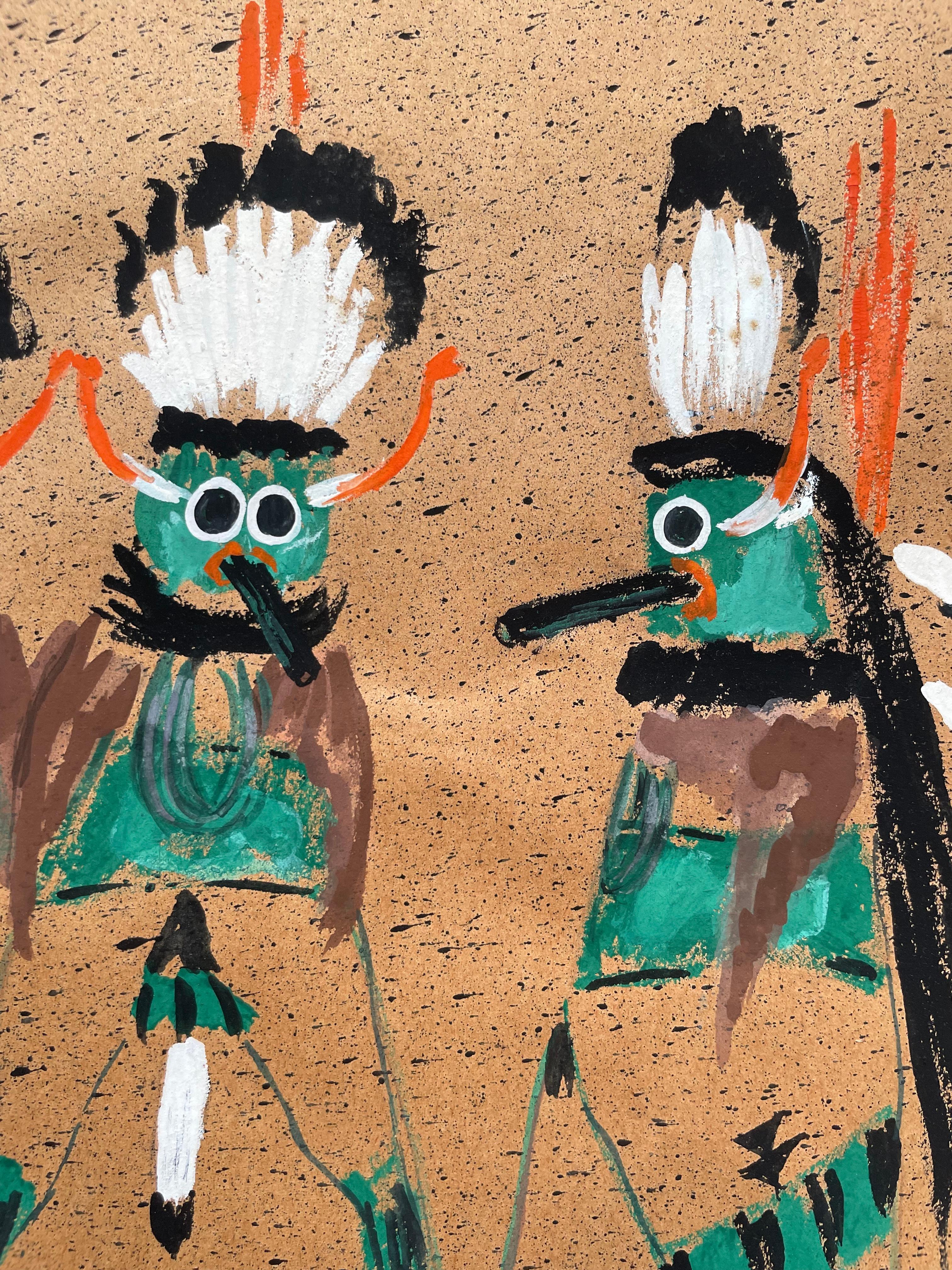 Poupées apaches, gouache datée de 1958 - Marron Figurative Art par Unknown